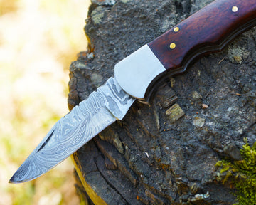 Handmade Damascus Steel Wood Handle Folding Knife - Premium EDC Pocket Knife for collectors and Outdoors